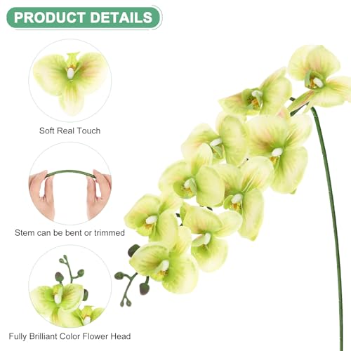 M METERXITY 6-Pack Artificial Orchid Flowers 9 Large Petals 37 Inch Faux Phalaenopsis Silk Bouquets Real Touch Light Green Fake Orchids for Home/Wedding/Christmas/Party/Garden Office - color: Light Green