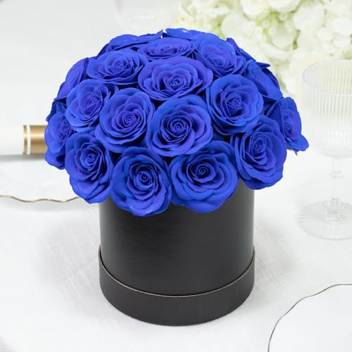 Efavormart 27pcs Royal Blue Artificial Rose Centerpiece in Black Gift Box, Prearranged Bold Silk Roses for Statement Gifting and Modern Interior Accents - color: Royal Blue Rose01