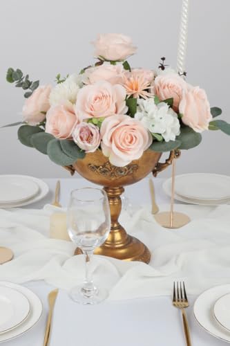 JUSMAI 50pcs Roses Artificial Flowers Pink Fake Roses Flowers with Long Stems Silk Flowers for Wedding Bouquet Centerpices Decorations Party Bridal Baby Shower Home Decor