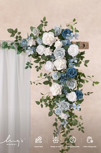 Ling's moment Wedding Arch Flowers - 6.5FT Floral Garland for Ceremony Arbor Backdrop Decoration - Artificial Rose Floral Swag for Sweetheart Table Birthday Party, Baby Shower, Dusty Blue Navy - color: Blu-dusty Blue & Navy