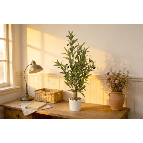 Fake Olive Tree with Pot Indoor, 30" Artificial Olive Tree Stems Potted Greenery Tabletop Faux Green Plants in Pot for Office Bedroom Bathroom Kitchen Living Room Home Decor - color: 30in