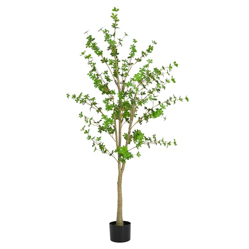 Christopher Knight Home Annas 76''H Artificial Tree Indoor, Artificial Enkianthus Tree with Pot, Tropical Style Faux Tree with Black Plastic Pot, Artificial Plant for Home Office Decor, 1pcs, Green - color: Green/76''h