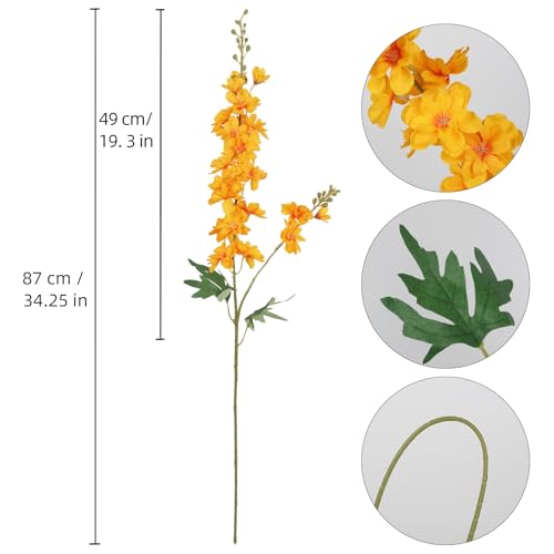6PCS Golden Yellow Delphinium Artificial Flowers, 34.25" Long Stems Larkspur Silk Flowers for Tall Vase Faux Delphinium for Wedding Centerpieces Home Decor Indoors (Golden Yellow) - color: Golden Yellow