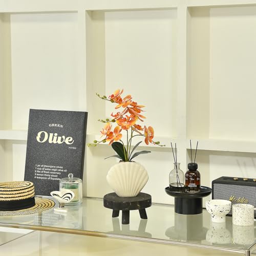 Artificial Phalaenopsis Orchid Plant in Seashell Pot, 16" Fake Orchid Flowers, Silk Faux Orchids for Home Decor, Office, Table Centerpiece, Real Touch Lifelike Indoor House Plant (Orange) - color: Orange