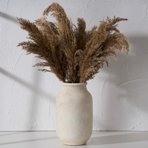 SIDUCAL Rustic Farmhouse Flower Vase | 9.5 Inch Large Ceramic Vase | Pampas Grass | Modern Farmhouse for Home Decor, Table, Living Room Decoration, Shelf Decor, Mantel, Fossil - color: Fossil