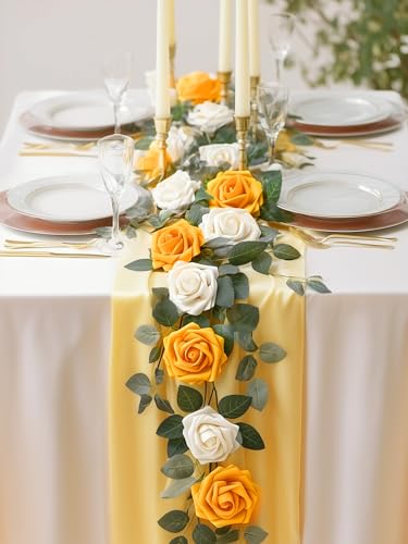 InnoGear Artificial Flowers, 50 Pcs Yellow Foam Fake Roses Bulk with Stems for Autumn Fall Decoration DIY Wedding Bouquets Centerpieces Bridal Shower Party Christmas Tree - color: Yellow