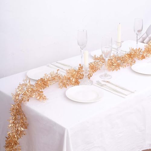 Efavormart 6ft Metallic Gold Artificial Boxwood Leaf Table Garland, Faux Decorative Shimmering Hanging Vine for Modern Home and Event Backdrop Styling - color: Type1