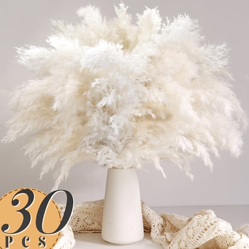 30PCS White Pampas Grass for Home Decor - Elegant Boho Decor - Premium Quality Pampas Grass Stems - Perfect for House, Nursery, Western, Wedding, Table, and Bohemian Decor - size: 30PCS-White