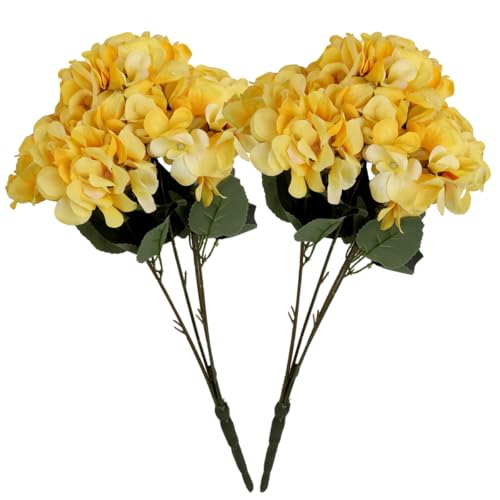 Jim's Cabin Silk Hydrangea Artificial Flowers 2 Bouquets, Lifelike Fake Flower Arrangements for Bedroom, Wedding, Cabin Decor & DIY Projects(Yellow) - color: Yellow