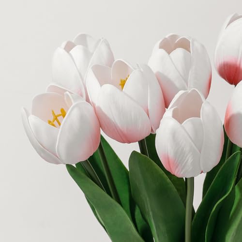 Blush Pink Fake Tulips,18.5" PU Artificial Tulips Flowers for Spring Easter Home Kitchen Wedding Bouquet Bulk Mother's Gift Day Decorations - color: Blush Pink