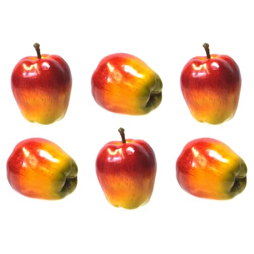 Vasefill 6-Pack Artificial Red Yellow Cortland Apple Plastic Apples Fruit Six Pieces Fake Manzana - color: Apple (Cortland)
