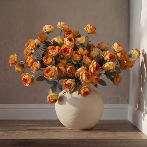 6 Pcs 32" Large Caramel Artificial Peonies Stems Flowers, Real Look Faux Silk Peony Bouquet 42 Heads Total for Vase Filler, Farmhouse Rustic Neutral Home Decor, Wedding Centerpieces - color: Burnt Orange