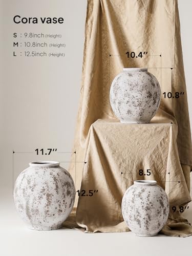 Large White Ceramic Vase - 9.8 Inch Rustic Farmhouse Flower Vase for Home Decor, Minimalist Tall Vases for Living Room, Table, Bathroom, Holiday & Weddings (Sandstone Grey) - color: Sandstone Grey, size: 9.8 Inch