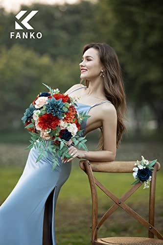 FANKO Artificial Flowers for DIY Bouquet, Faux Flowers Combo Orange Navy Blush Gray, Realistic Fake Flowers for Vase, Floral Arrangement, Centerpieces, Wedding, Home Decor, Party Decoration - color: Passionate Burnt Orange