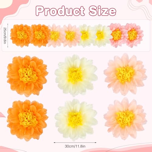 BestoFun 14 PCS Peach, Pink & Orange Tissue Paper Flowers – Party Decorations for Birthday, Baby Shower, Wedding, Fiesta, and Holiday Events - color: Pink Orange