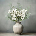 Artificial White Flower Chrysanthemum and Eucalyptus Stems Set,Faux Pom Pom Flowers with Realistic Silk Eucalyptus Leaves Bendable Long Stems for Vase Home Table Centerpiece Decor