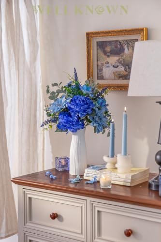 WELL KNOWN Artificial Flowers Bouquet, Blue Fake Flowers for Vase, Silk Faux Flowers DIY Spring Table Centerpieces for Wedding, Dining Room, Kitchen, Office, Farmhouse, Mom's Decor & Gift (Royal Blue) - color: Royal Blue