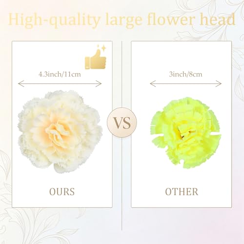 Champagne Carnations Artificial Flowers 10Pcs Large Carnations Flower Heads Lush Silk Flowers Bouquet with Stems for Wedding Bouquets Bridal Home Table Centerpieces(Champagne) - color: Champagne
