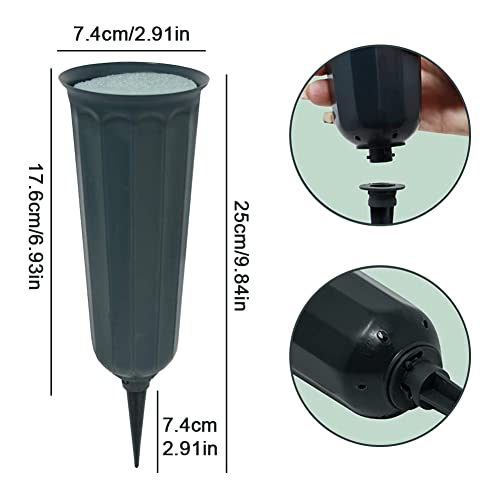 Kakalote 2pcs Cemetery Vase with a Stake and Foam Inserts, Plant Flowers Holder for Keeping Bouquets in Place, Elegant Grave Decorations for Cemetery(Flower Holder)