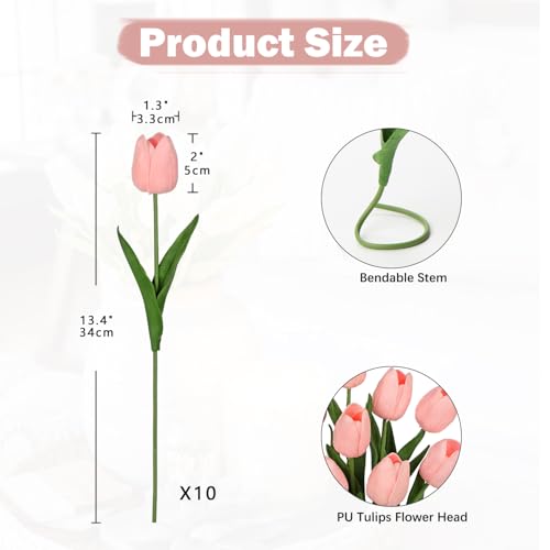 10 Pcs Baby Pink Tulips Artificial Flowers Real Touch Fake Tulips Fake Flowers for Mother's Day 13.5" Faux Tulips Faux Flowers Bulk Artificial Tulips Flowers for Vase Centerpieces Home Wedding Bouquet - color: Baby Pink #10