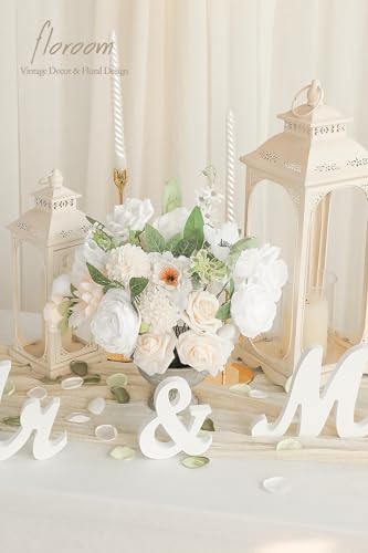 Floroom Cream White Artificial Flowers Fake Roses Dahlias Peonies Poppies and Greenery Combo Box Set for DIY Wedding Bouquets Bridal Shower Centerpieces Floral Arrangements Party Tables Decorations - color: Ethereal Cream & White