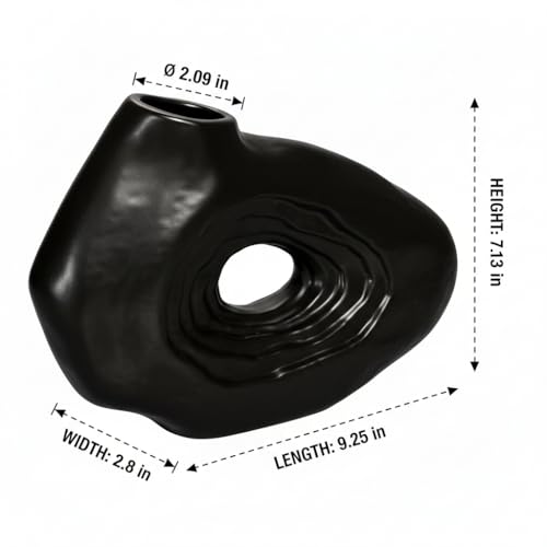 Sunddo 7 Inch Black Ceramic Vase for Modern Home Decor - Donut Vases, Small Boho Style Decorative Vase for Flowers, Bathroom, Wedding, Bedroom, Dining Table, Shelf Centerpiece - color: Black, size: 7 inch