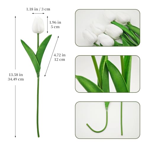 25Pcs Tulips Artificial Flowers, Faux Tulips Artificial Tulips Real Touch Tulip Fake Flowers Bouquets for Spring Wedding Home Kitchen Office Party Decor (White) - color: White