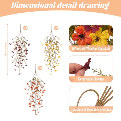 Fake Mums Artificial Fall Hanging Flowers for Outdoors Decoration 2 PCS Faux Mums for Outdoor Planters Fake Plants Look Real Daisy Flower No Fade Autumn Decor for Porch Home Patio Balcony and Yard - color: Orange Brown Yellow