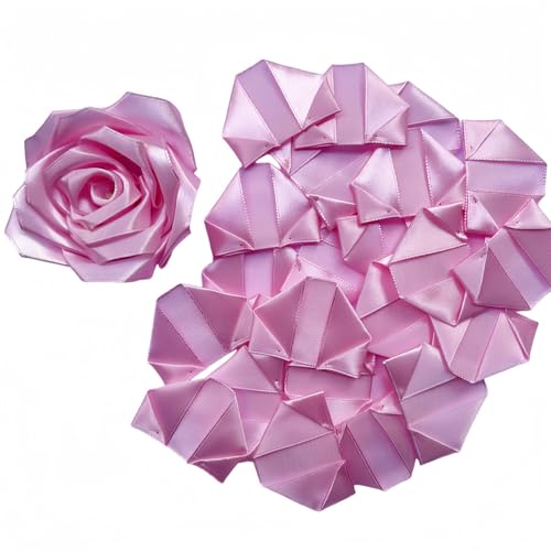 Pre-Assembled Satin Ribbon Petals (100Pcs), DIY Forever Rose Kit for Creating Unique Mother's Day, Wedding Bouquets - color: 100 Pcs Rose Pink