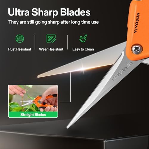 VIVOSUN 6.5 Inch Gardening Scissors Hand Pruner Pruning Shear with Straight Stainless Steel Blades Orange 1-Pack - style: Orange Straight Blade