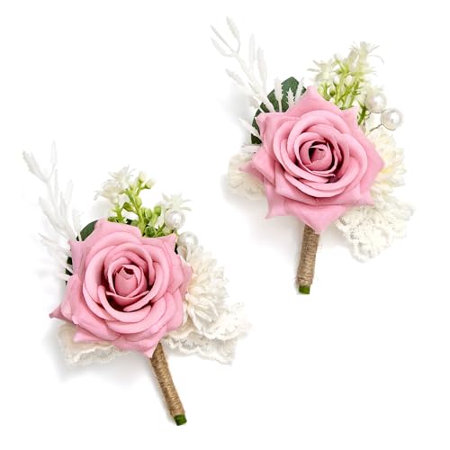 Serwalin 2 Pcs Pink Boutonniere for Men, Groom Groomsmen Best Man Guest Boutonnieres，Artificial Flowers Silk Rose for Wedding Prom Ceremony Anniversary Party Homecoming - color: Pink, size: Boutonniere 2pcs