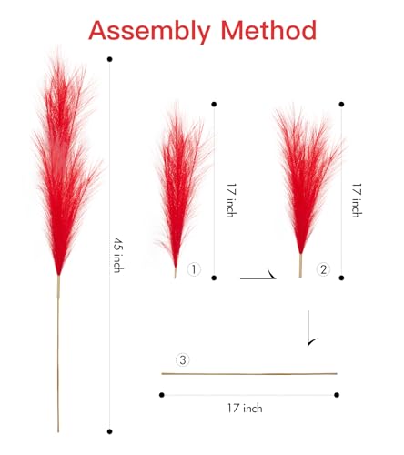 9 Pcs 45" Tall Pampas Grass Red Decor, Long Stem Artificial Flower Floor Vase Large Faux Floral Pompas Fake Plants Dried Bouquet Arrangement Vase Filler for Boho Home Wedding Decoration - color: 9 Pcs 45" Red Style