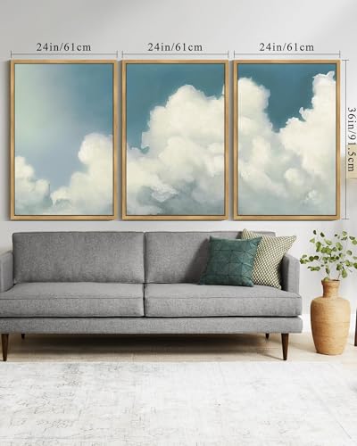 SHENIFY Vintage Framed Wall Art Cloud in Sky Landscape Scenery Rustic Home Decor Retro Decorations for Farmhouse Hallway Bedroom Ready to Hang Wall Artwork - 24x36in3pcs Natural Framed - color: Natural, size: 36L" x 24W" x 3PCS