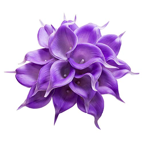 DuHouse 20Pcs Artificial Calla Lily Flower Real Touch Latex Flowers for DIY Wedding Bouquet Party Home Decor (Purple) - color: Purple, size: 20pcs