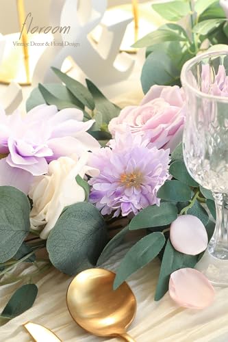 Floroom Lavender Violet Lilac Artificial Flowers Fake Roses Peonies Dahlias Greenery Combo Box Set for DIY Purple Wedding Bouquets Bridal Shower Centerpieces Floral Arrangements Party Table Decoration - color: Soft Lavender Lilac
