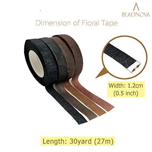 BEADNOVA Floral Tape 1/2inch Mix Brown Black Flower Tape for Bouquets Floral Arranging Stem Wrap Craft (4 Colors Mix, Total 120yards) - color: Brown Mix