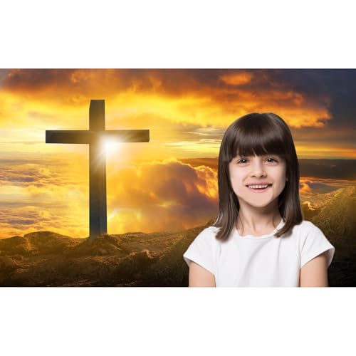Jesus Christ Cross Backdrop Mountain Crosses Sunrise Sunset Background Crucifixion Church Event Background Decorations Sepulcher Lord Pray Christian Backdrop Easter Religious Belief Props 5x3ft - color: Orange_Grey, size: 5x3ft