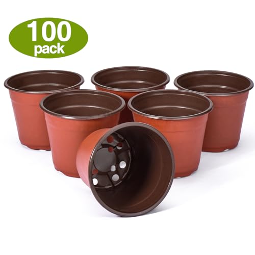 Delxo 100 Pcs 6 Inch Plants Nursery Pots Reusable Plant Seeding Nursery Pot Waterproof Plastic Pots Seed Starting Pots - size: 6 Inch