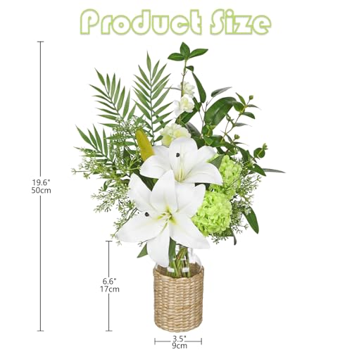 Hollyone Fake Flowers with Vase, Easter Lily Flowers, White Silk Tiger Lily and Hydrangea Artificial Flowers in Vase, Faux Plants and Flowers Arrangement Bouquets for Table Centerpieces Home Decor - color: White