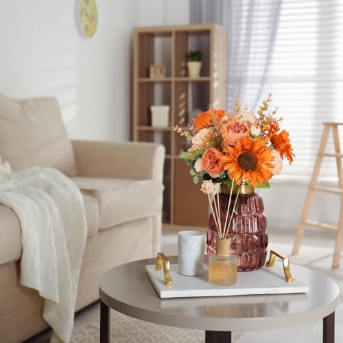 Fall Flowers Artificial Sunflowers Bouquet Silk Flowers Faux Peony Faux Florals Arrangements Fall Decor for Home Table Centerpiece Wedding Autumn Indoor 14inch - color: Fall Sunflower