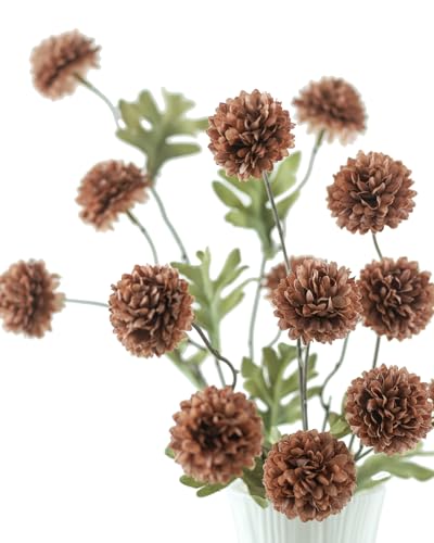 DuHouse 6pcs Artificial Flowers Faux Silk Pompon Mum,Silk Small Mini Chrysanthemum Ball with Stems for DIY Bouquets Centerpieces Vase Home Table Kitchen Decorations(Mocha Brown) - color: Mocha Brown, size: 6pcs