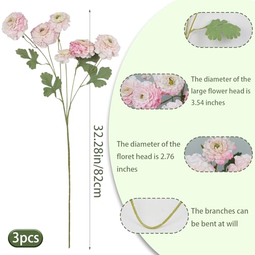 3 Pcs Artificial Flowers Spring Summer Silk Zinnia Flowers with Stems Zinnia Elegans Artificial Flowers for Outdoors Floral Arrangements Table Centerpieces Wedding Party Home Decor Gradient Pink - color: Gradient Pink