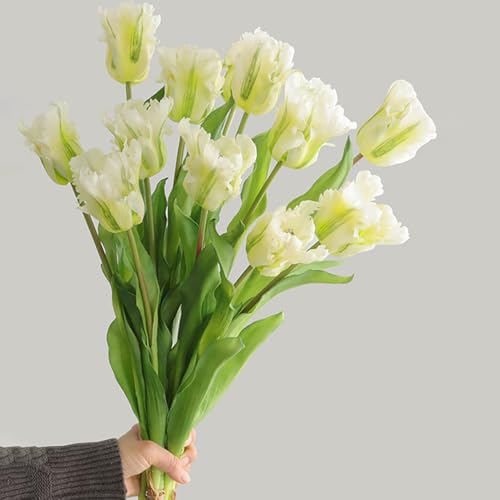 3PCS Artificial Parrot Tulips Made of Silk Flowers and Plastic Rods, Ideal for Living Room, Dining Room, Office, Festival and Party Decorations (Green) - color: Green