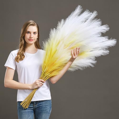 7 Pcs/45 Inches Artificial Tall Pampas Grass for Floor Vase - Long Fake Pampas Grass Branches for Office and Home Decor - Pompas Grass Gift and Boho Decor (Yellow Gold Gradient, 7) - color: Yellow Gold Gradient