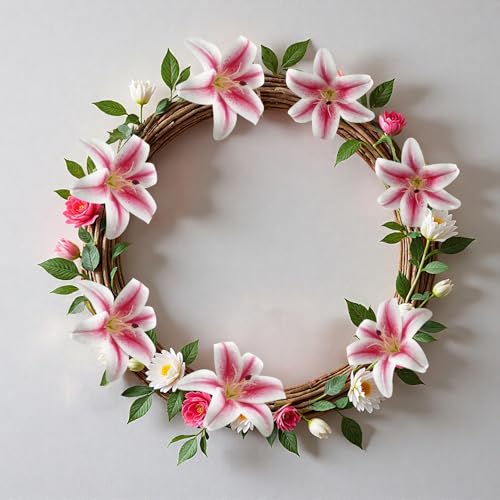 20PCS 6 Inch Large Artificial Lilies Flower Heads with Realistic Stamens, Bulk Silk Fake Lilies for DIY Crafts, Wedding Decor, Cake Decorating, Centerpieces, Home Decor (Pink)