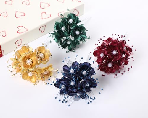 72 Artificial Silk Pearl Spray Craft Flower for Home Craft DecorDIY Wedding Bridal Veil Headband Dress Cake Topper Embellishment Scrapbook Favor Corsage Floral Bouquet Arrangement (Burgundy) - color: Burgundy
