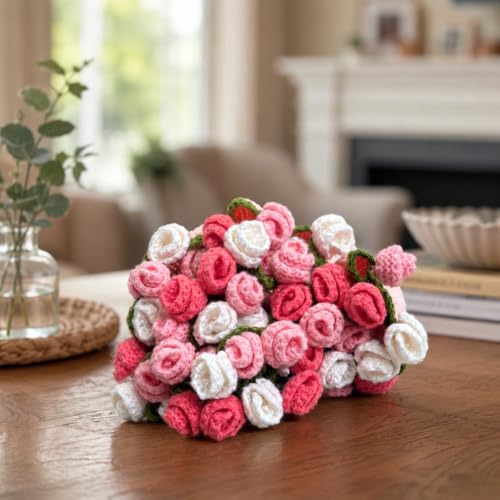 Crochet Flower Bouquet Throw Blanket, Cute Romantic Gift for Her Girlfriend Mom Mother’s Day Valentine Wedding Anniversary Birthday (Pink, 40 inches) - color: Pink, size: 40 inches
