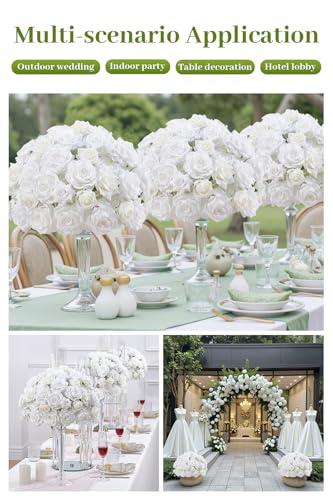 2pcs Large Artificial Flowers Centerpieces Decor for Tables Floral Arrangement Bouquet for Wedding Reception Aisle Ceremony Party Flowers Balls (Without Stand) (2pcs 15'' White) - color: 2pcs 15'' White