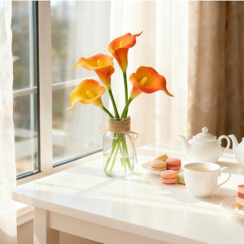 Sunset Calla Lily 4Pcs Artificial Flowers Bouquet for Wedding Bride Shower Blessing Gift Home Decoration Faux Calla Lilies Flower - color: Sunset