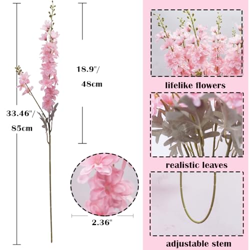 Faux Pink Flowers Artificial Delphinium 8PCS Long Stem Artificial Flowers for Tall Vase 33.46" Pink Silk Flowers Artificial Snapdragon Flowers for Wedding Baby Shower Home Table Decor - color: Pink